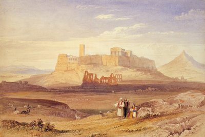 アクロポリスとヘロデスアッティクスのオデオン、19世紀の第1四半期とアテネの眺め。 作： William Purser