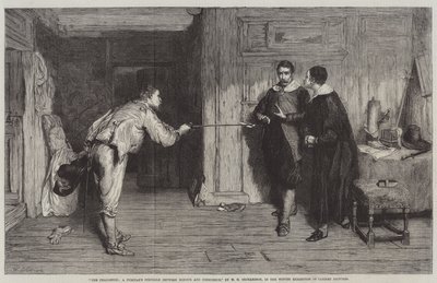チャレンジ、名誉と良心の間のピューリタンの闘い 作： William Quiller Orchardson