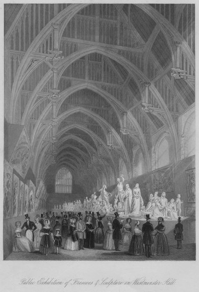 ウェストミンスターホールのフレスコ画と彫刻の公開展、c1841 作： William Radclyffe