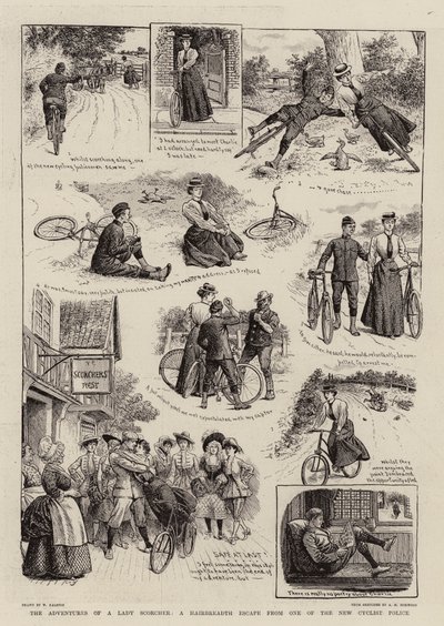 女性のスコーチャーの冒険、新しいサイクリストの警察の一人からの髪の毛の脱出 作： William Ralston