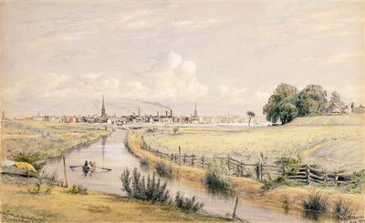 1854年のベルゲン運河から見たニューヨークのジャージーシティ 作： William Rickarby Miller