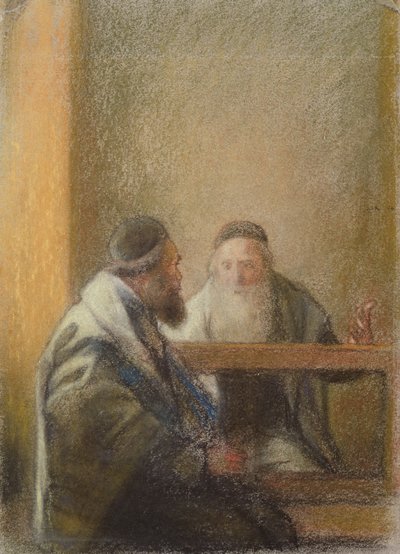二人のラビのいるインテリア（紙にパステル） 作： William Rothenstein