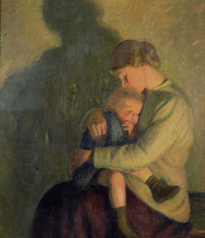 母と子 キャンドルライト（キャンバスに油彩） 作： William Rothenstein