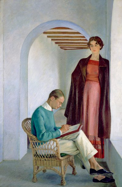 アーティストの息子と彼の妻またはインテリアの2人の人物、1930〜35年頃（キャンバスに油彩） 作： William Rothenstein