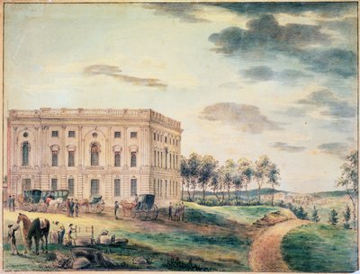 イギリスが焼失する前のワシントンの国会議事堂の眺め、1800年頃（紙にwc） 作： William Russell Birch