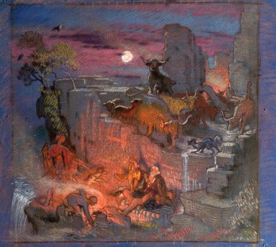 ハイランドレイダースの研究、1918年頃（紙に油彩） 作： William Shackleton