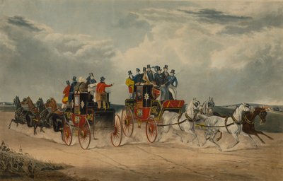 ホックウッド・コモンを通過するブライトン・デイ・メール（カラー彫刻） 作： William Shayer