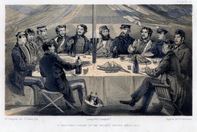 セバストポルc1850の前のハイツでのクリスマスディナー。 作： William Crimea Simpson