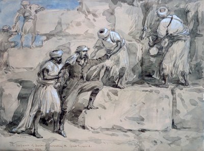 1869年にエジプトの大ピラミッドを昇ったオーストリアの皇帝。 作： William Crimea Simpson