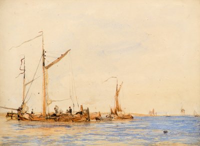 川のシーン[またはアントワープのスヘルトで]、1836年頃（水彩） 作： William Simson