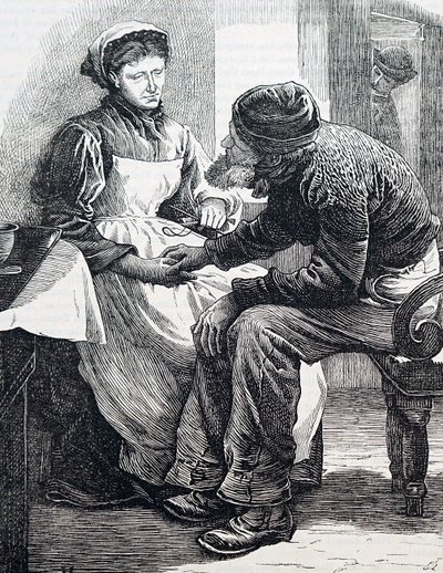 老夫婦。イギリスのイラストレーター、ウィリアム・スモール(1843-1929)によるもの。1880年（彫刻 作： William Small