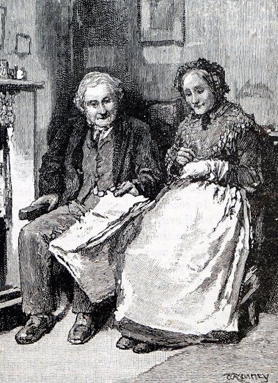 老夫婦。イギリスのイラストレーター、ウィリアム・スモール(1843-1929)によるもの。1880年（彫刻 作： William Small