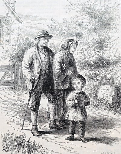 老夫婦とその孫。イギリスのイラストレーター、ウィリアム・スモール(1843-1929)によるもの。1880年（彫刻 作： William Small