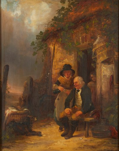 A Wee Dram (パネルに油彩) 作： William Snr. Shayer