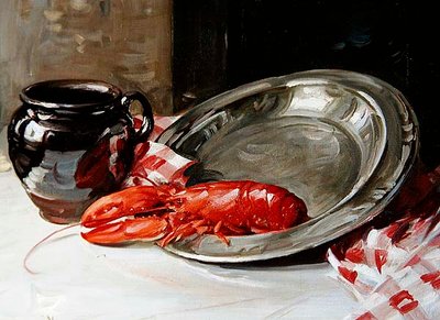 静物 - 大皿にのったロブスター（キャンバスに油彩） 作： William Somerville Shanks