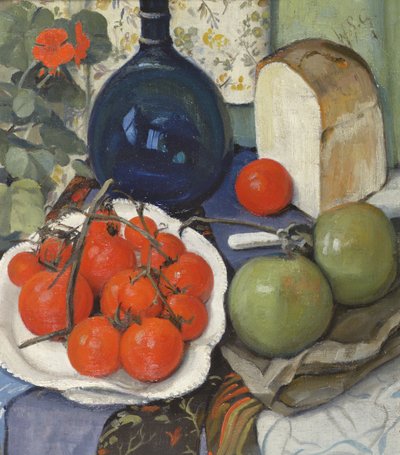 トマトとリンゴのある静物（キャンバスに油彩） 作： William Somerville Shanks
