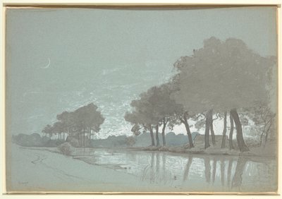 ブルージュ、ベルギーの近くの運河のシーン 作： William Stanley Haseltine