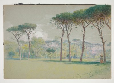 カステルフサノ：風景 - 広大な芝生と木々 作： William Stanley Haseltine