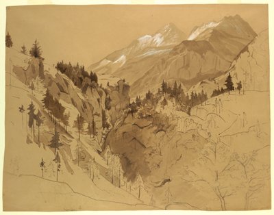 デッサン、スイス、マイリンゲン近郊の山々、1856年 作： William Stanley Haseltine