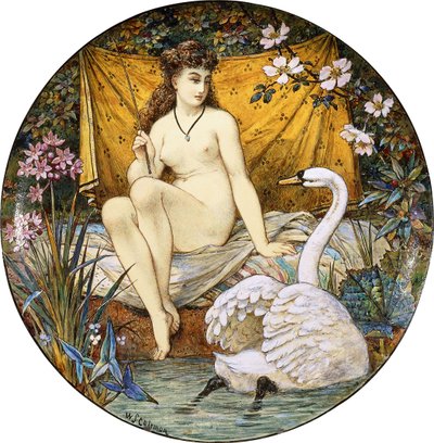 レダと白鳥を描いたミントンの陶器の大きなタッツァ、 作： William Stephen Coleman