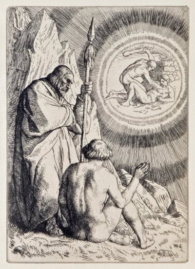 マイケルは、アダムの前にジョンミルトン（1608〜1674）によって失われた楽園からのビジョンを設定するウィリアムストラン（1859〜1921）によってエッチングされた12枚のイラストのシリーズ 作： William Strang