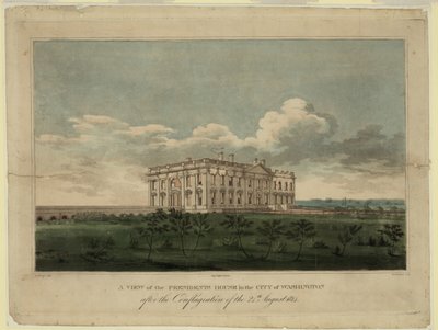 1814年8月24日の大火の後のワシントン市のホワイトハウスの眺め1 作： William Strickland