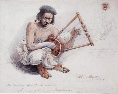 タンバリンを弾くヌビア人 1878年7月8日 （紙に鉛筆とウォッシュ） 作： William Strutt
