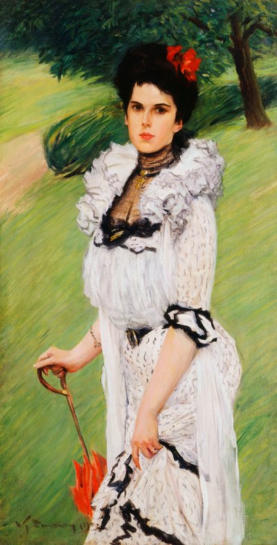 白いドレス-公園で若い女性の肖像、1903 作： William Thomas Smedley