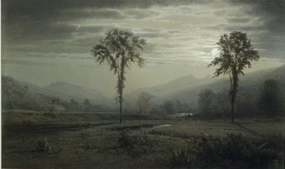 ニューハンプシャー州、ラファイエット山に降り注ぐ月明かり 作： William Trost Richards