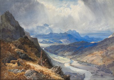 Moel Cynwich からの眺め: Afon Mawddach の谷と Cader Idris の方を見る 作： Joseph Mallord William Turner