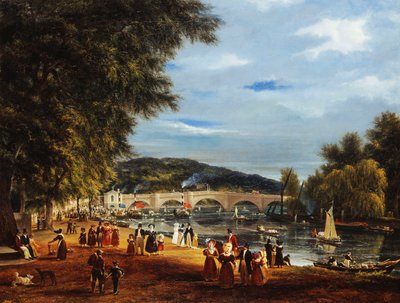 川のボートと遊歩道の数字とリッチモンド橋の眺め、 作： Joseph Mallord William Turner