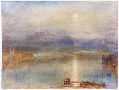 背景にルツェルン湖の月明かり 作： Joseph Mallord William Turner