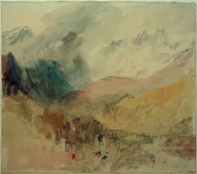 ヴァルダオスタでプレサンディディエを見下ろすモンブランとルシェティフ 作： Joseph Mallord William Turner