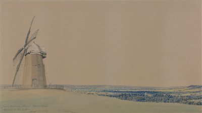 タイソー風車と教会、ウォリックシャー 作： William Turner of Oxford
