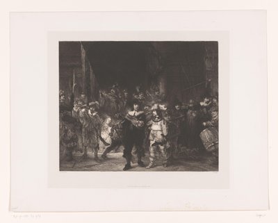 ナイトウォッチ Frans Banninck Cocq大尉とWillem van Ruytenburch中尉が率いるアムステルダムの第2地区の将校とその他の民兵、「夜警」として知られる 作： William Unger