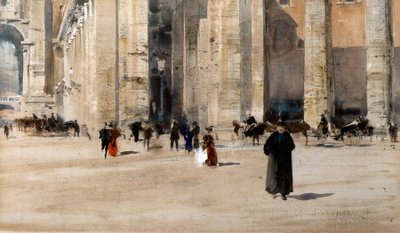 ベルニーニの列柱廊、ローマ（ボディカラーとアラビアゴムによる水彩画） 作： William Walcot