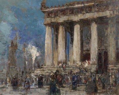ギリシャ神殿、1919年（紙に油彩でエッチング） 作： William Walcot