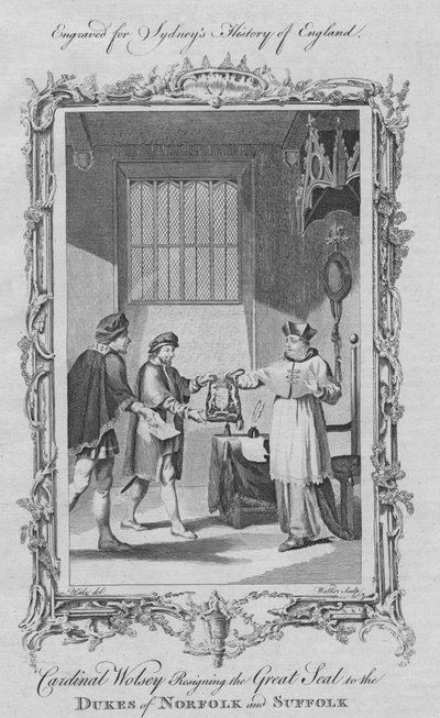 1773年、ノーフォークとサフォーク公の大シールを辞任したウォルジー枢機卿。 作： William Walker