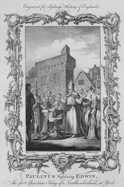 1773年、ヨークでノーサンバーランドの最初のキリスト教王エドウィンにバプテスマを施したパウリヌス。 作： William Walker