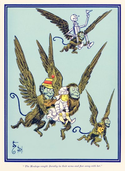 お猿さんはドロシーを抱きかかえて飛んでいってしまった。 作： William Wallace Denslow
