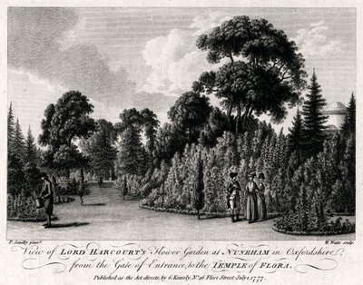 オックスフォードシャー、1777年のNunehamで主ハーコートフラワーガーデンのビュー 作： William Watts