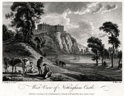 ノッティンガム城の西側の景色、ノッティンガムシャー、1776 作： William Watts