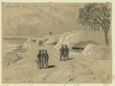 川を見下ろすサンダーボルトバッテリー 作： William Waud