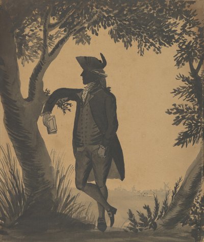 本を持って木に寄りかかっている若い男性、1780-89年頃。 作： William Wellings