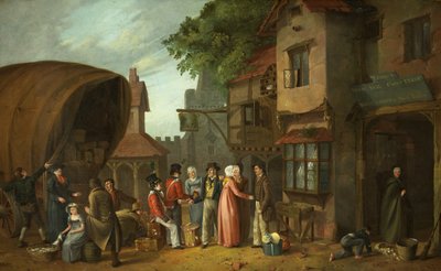 インの外のシーン、おそらくコングレスベリー、サマセット、1824年頃（パネルに油彩） 作： William West