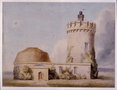 天文台とその増築案、1830年頃（カードに水彩画 作： William West