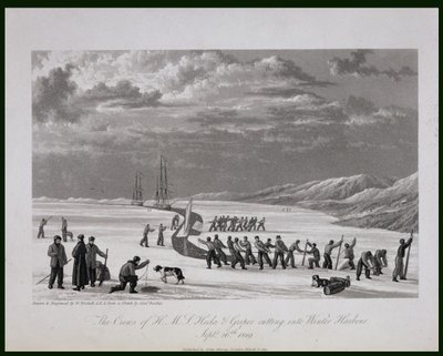 1819年9月26日、ウィンターハーバーに食い込んだHMSヘクラウントグリッパーの乗組員 作： William Westall