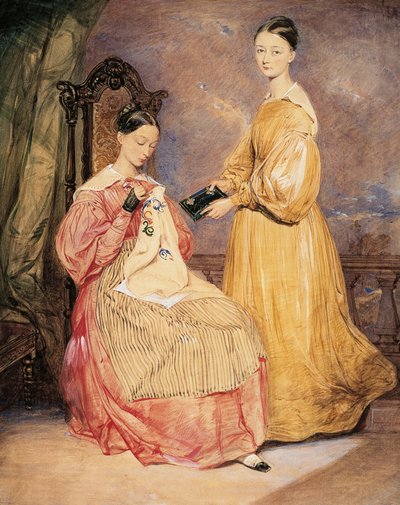 フローレンス・ナイチンゲール（1820-1910）と妹のフランシス・パルテノペのポートレート、ウィリアム・ホワイト・ウォーレン（1832-1911または1912）の水彩画。 作： William White (attr. to) Warren