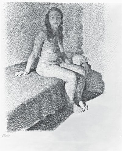 着席ヌード、c.1968-74（紙に鉛筆） 作： William Wilkins