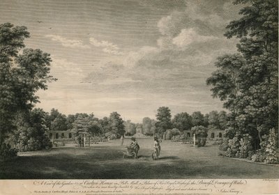 ウェールズ王女ドウェーガー王女の宮殿、ポールモールのカールトンハウスにある庭園の眺め 作： William Woollett